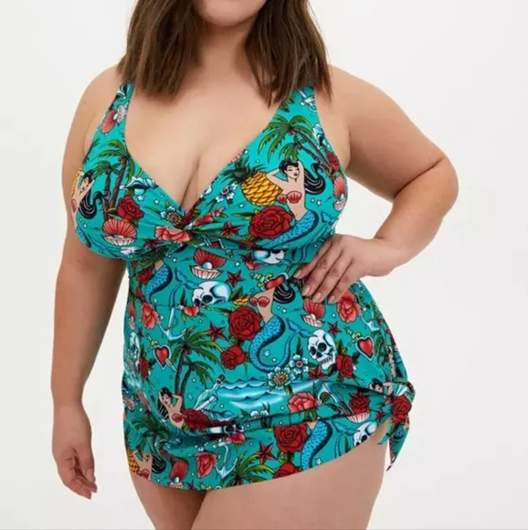 Torrid Retro Tattoo Asymetrical Swimsuit - Picture 2 of 9